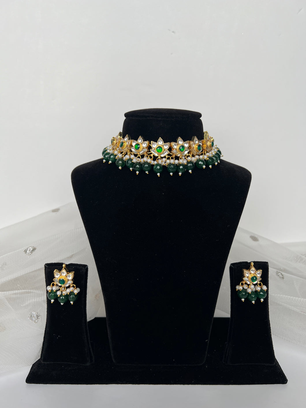 Lotus Flowers Kundan Set (green)