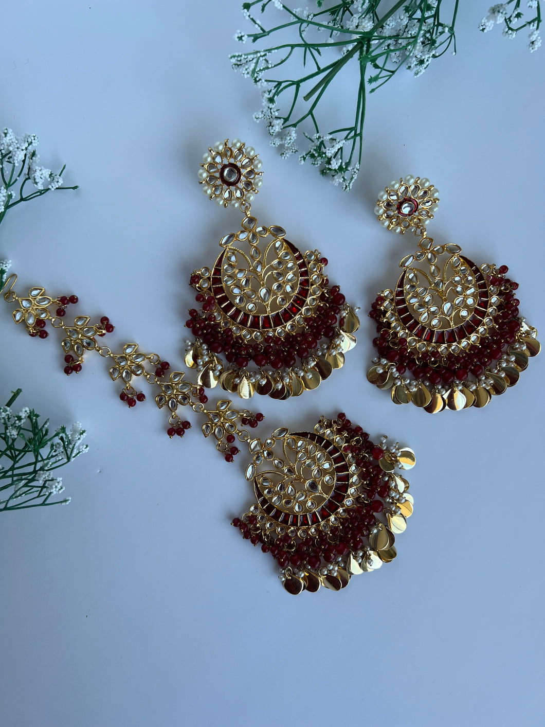 Maroon Kundan Earring Set