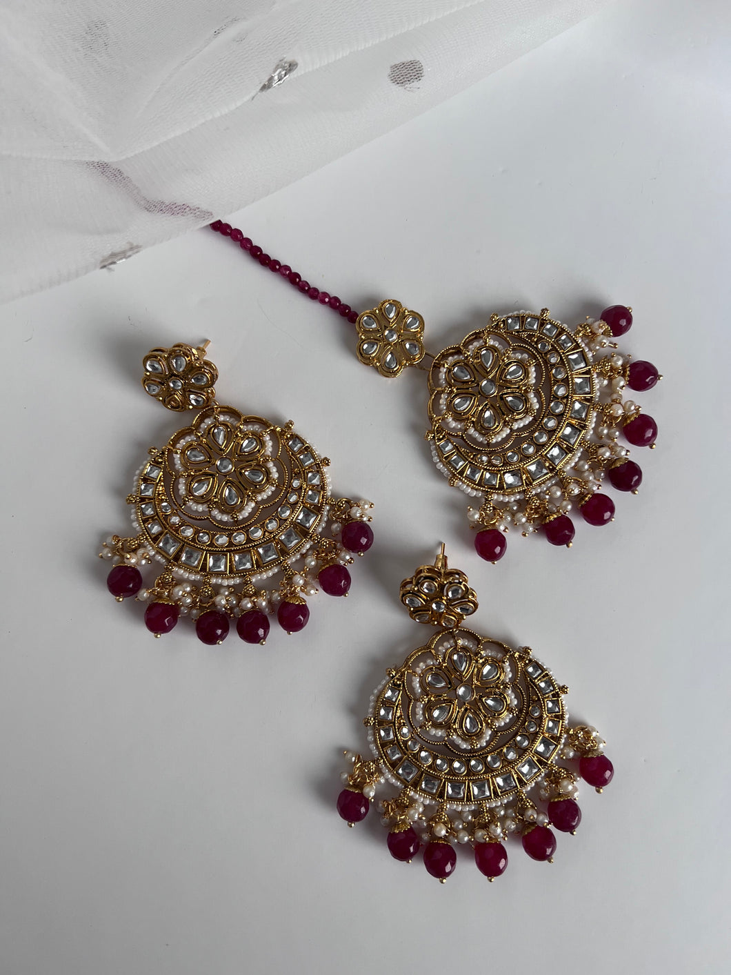 Maroon Kundan Earrings Set