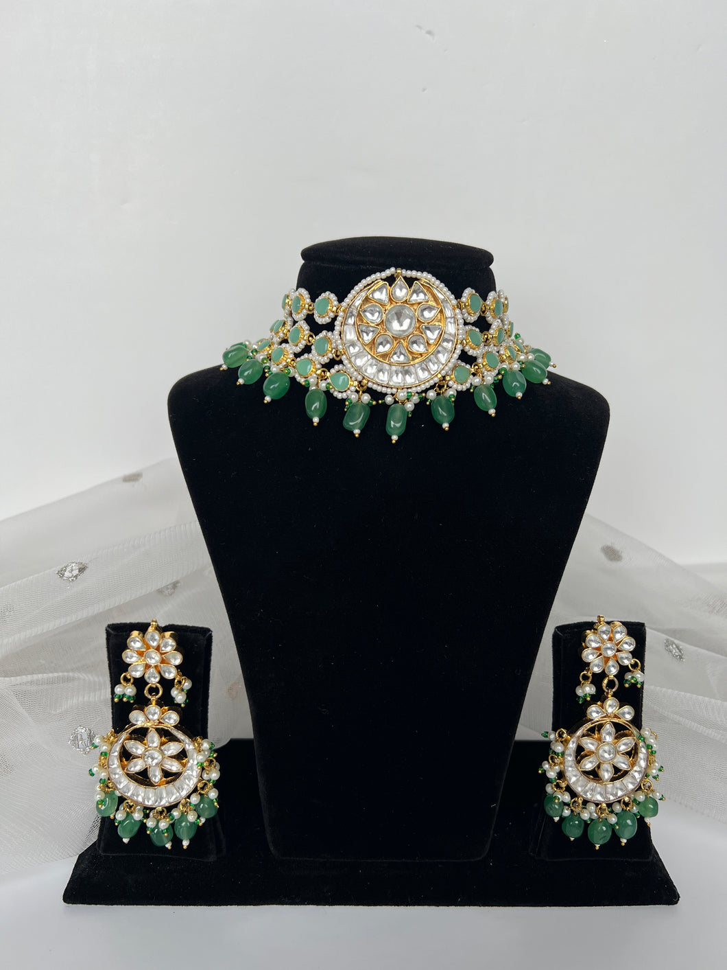 Vanita Kundan Set (mint green)