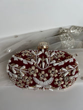 Load image into Gallery viewer, Maroon Pearls Clutch
