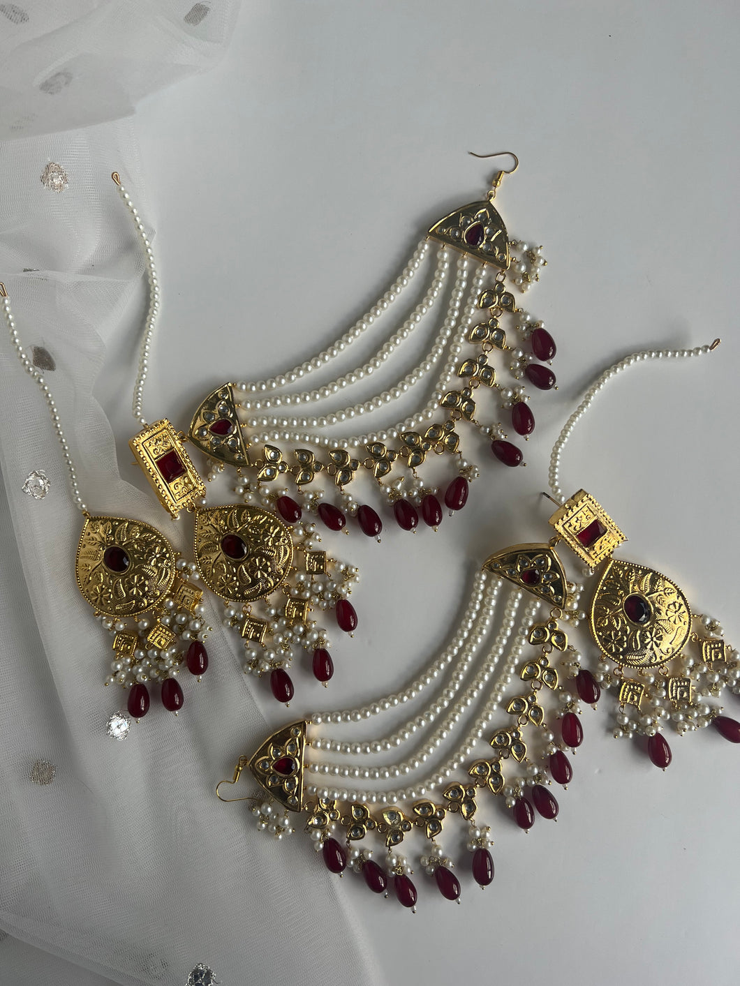 Rafia Kundan Earrings Maroon