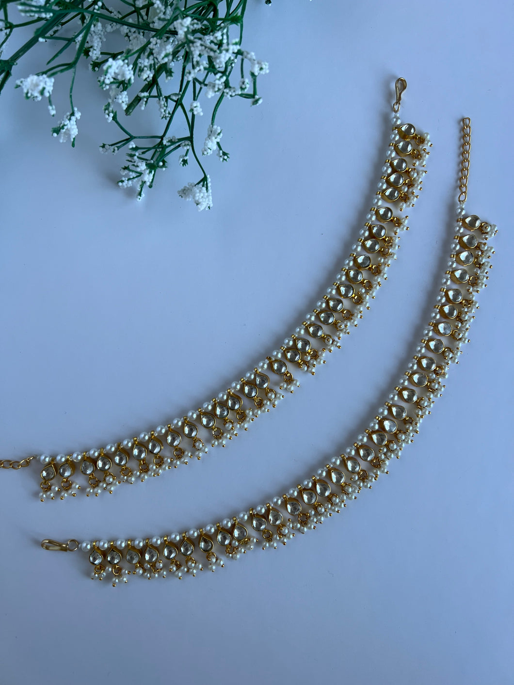 Pachi Kundan Anklets