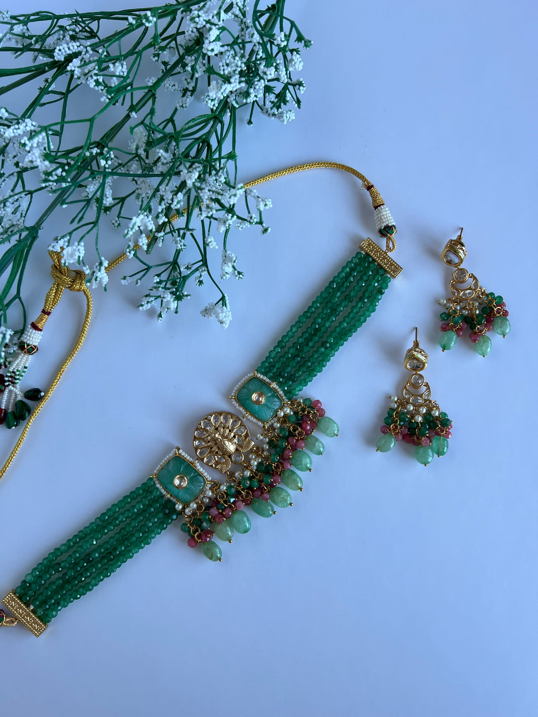 Morni Tiyani Kundan Set (Sage)