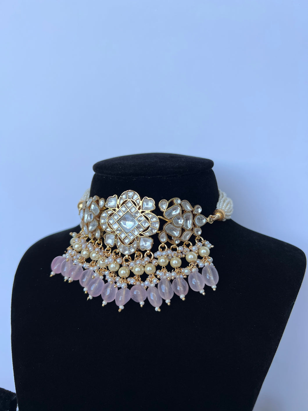 Lotus Kundan Set in Pink