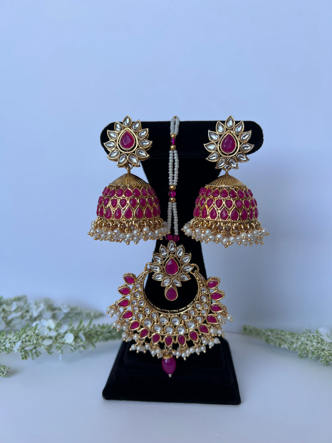 Hot Pink Kundan Jhumki